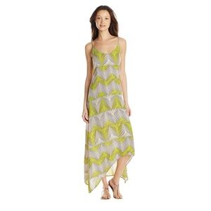 BILLABONG Geo Print Hi/Low Maxi Dress in Acid Green, Brown and White Size S/P